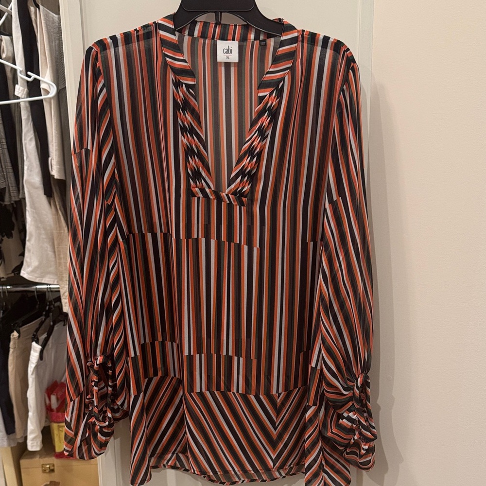 Cabi Women's Striped Blouse - Black, Orange, White